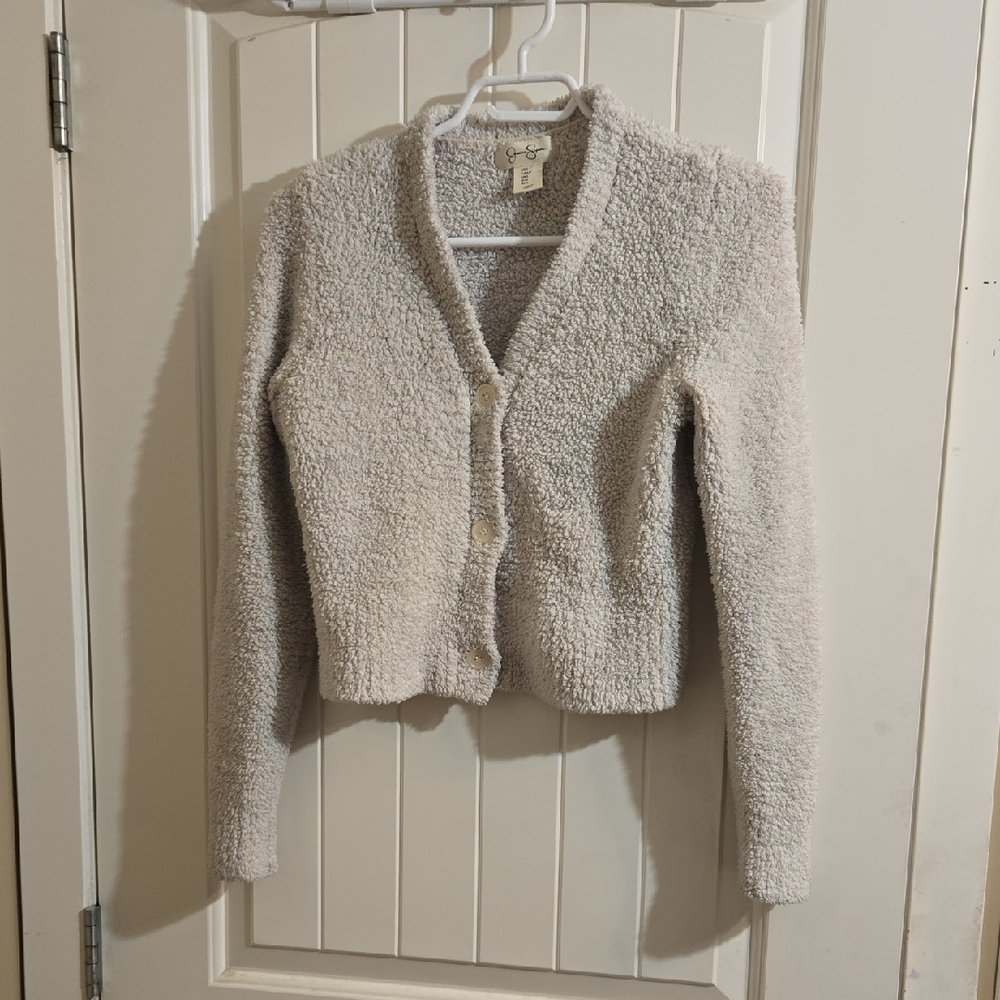 Jessica Simpson Off White Boucke Like Stretchy Textured Knit Cropped Cardigan S